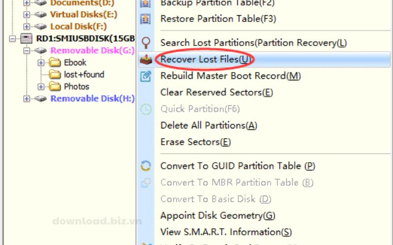 Hướng dẫn sử dụng DiskGenius để phục hồi phân vùng bị mất.