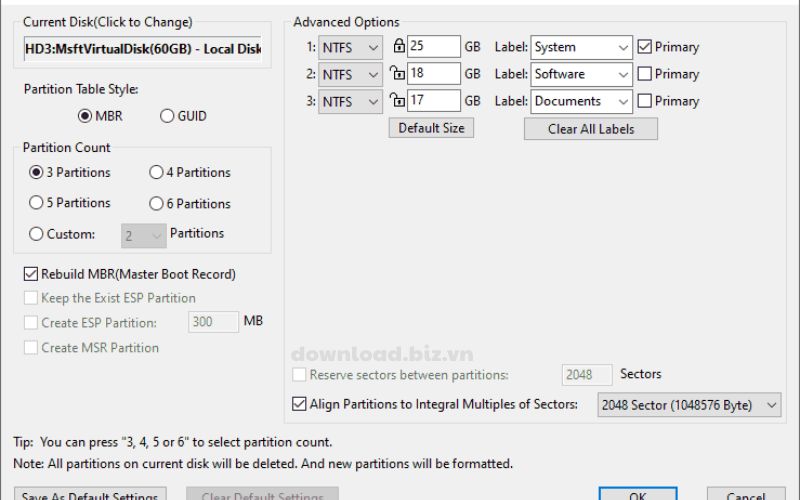 Hướng dẫn phân vùng ổ cứng bằng Diskgenius